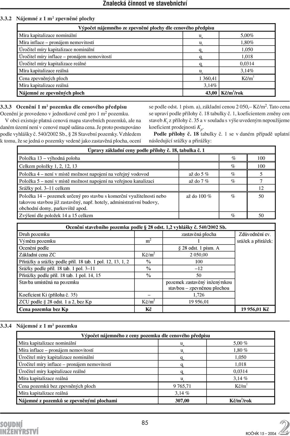 Vzhledem k tomu, že se jedná o pozemky vedené jako zastavěná plocha, ocení Znalecká činnost ve stavebnictví Výpočet nájemného ze zpevněné plochy dle cenového předpisu Míra kapitalizace nominální u n