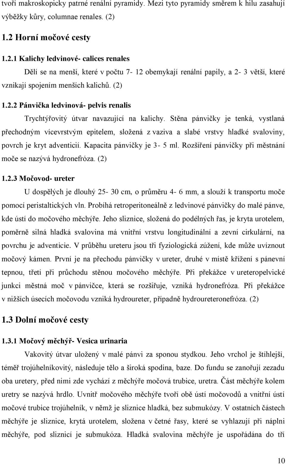 Stěna pánvičky je tenká, vystlaná přechodným vícevrstvým epitelem, sloţená z vaziva a slabé vrstvy hladké svaloviny, povrch je kryt adventicií. Kapacita pánvičky je 3-5 ml.