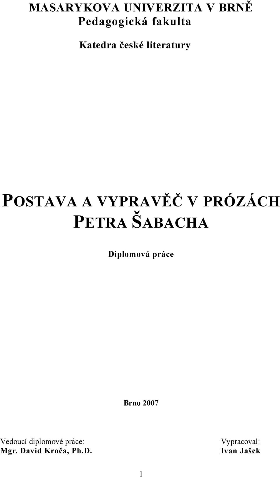 PETRA ŠABACHA Diplomová práce Brno 2007 Vedoucí