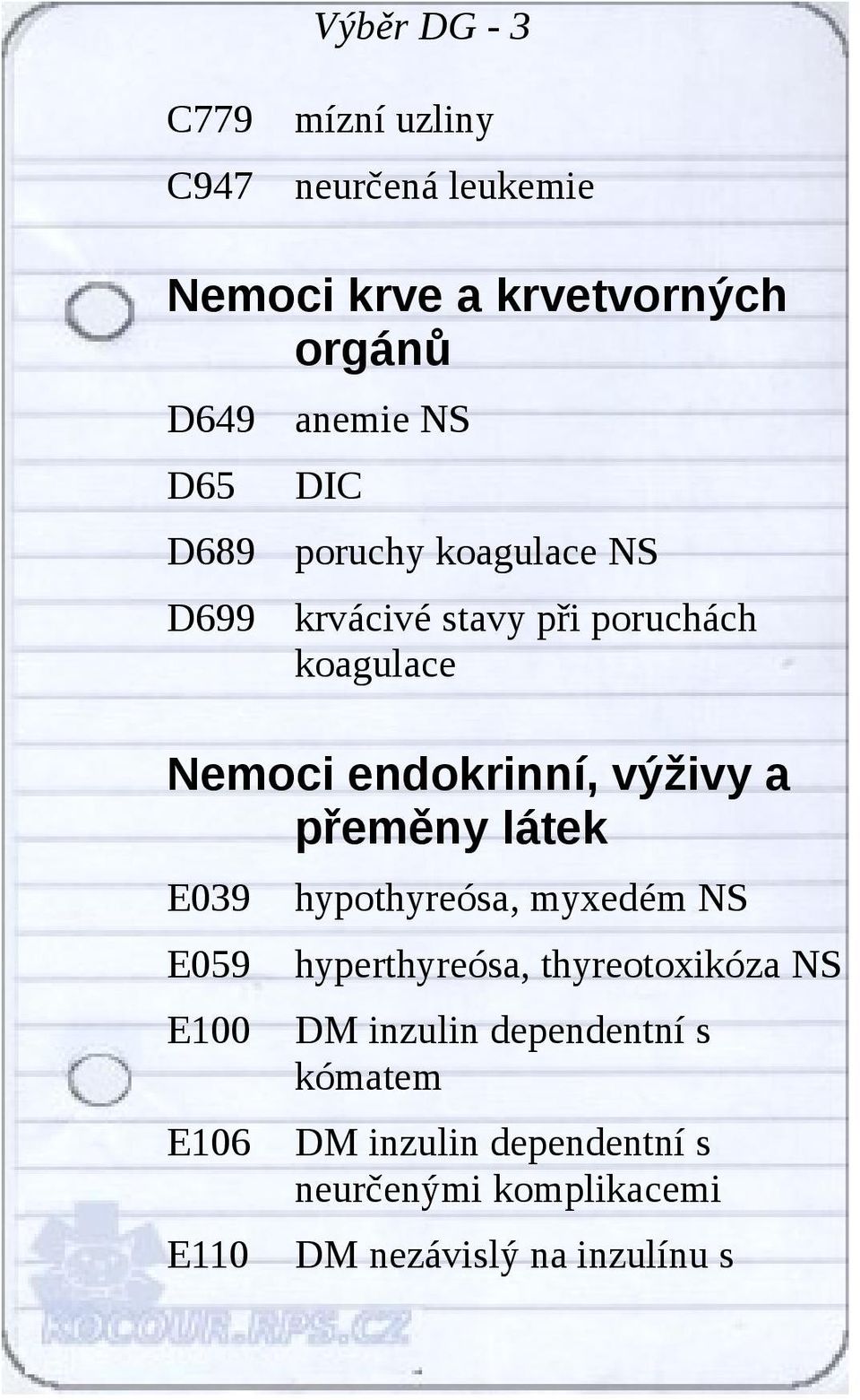 výživy a přeměny látek E039 E059 E100 E106 E110 hypothyreósa, myxedém NS hyperthyreósa, thyreotoxikóza