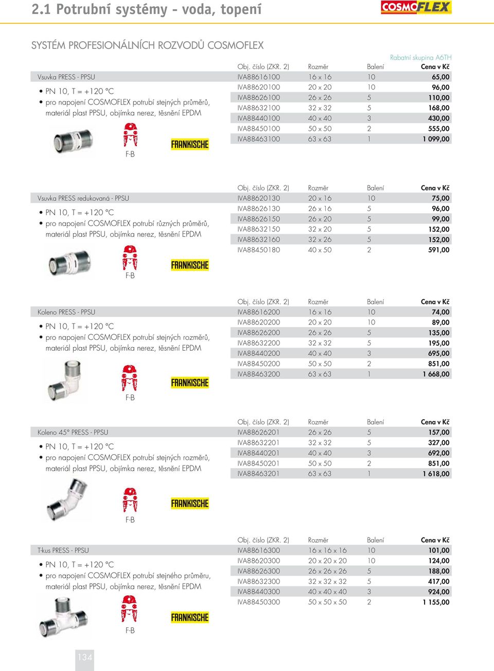 x 16 10 75,00 pro napojení COSMOFLEX potrubí různých průměrů, materiál plast PPSU, objímka nerez, těsnění EPDM IVA88626130 26 x 16 5 96,00 IVA88626150 26 x 20 5 99,00 IVA88632150 32 x 20 5 152,00