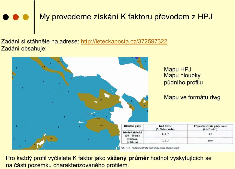 cz/372597322 Zadání obsahuje: Mapu HPJ Mapu hloubky půdního profilu Mapu ve