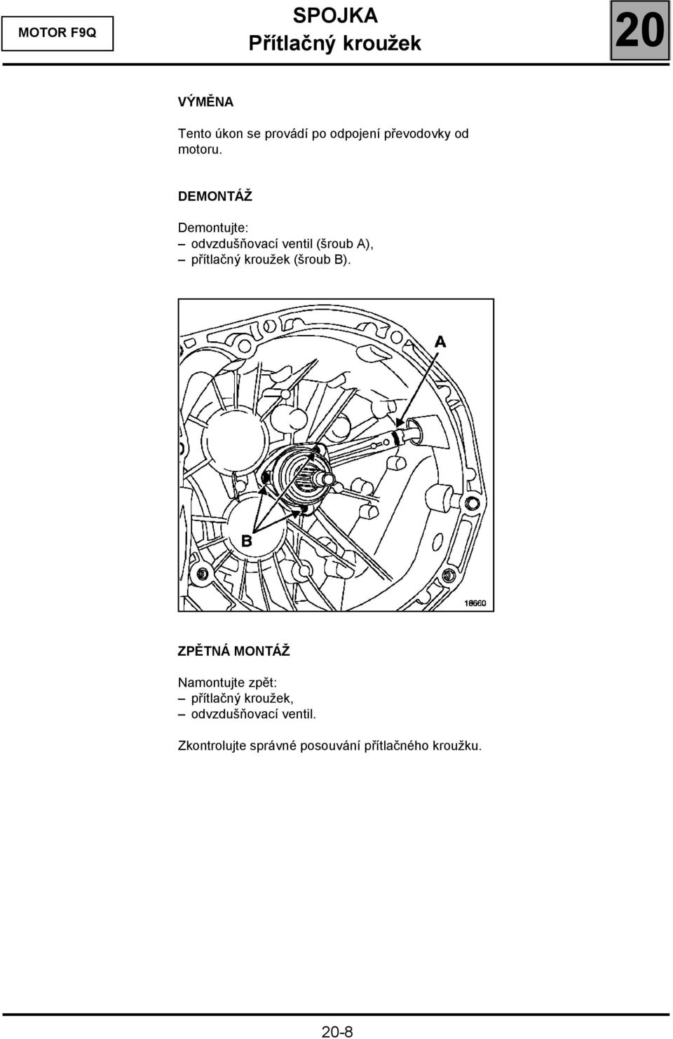 DEMONTÁŽ Demontujte: odvzdušňovací ventil (šroub A), přítlačný kroužek (šroub
