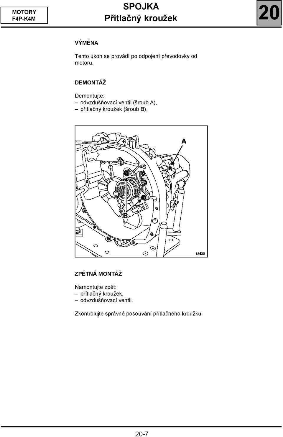 DEMONTÁŽ Demontujte: odvzdušňovací ventil (šroub A), přítlačný kroužek (šroub