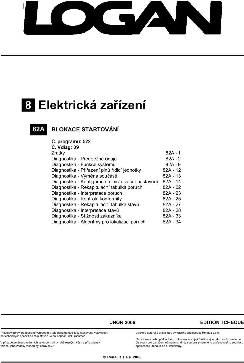 Konfigurace a inicializační nastavení - 14 Diagnostika - Rekapitulační tabulka poruch - 22 Diagnostika - Interpretace poruch - 23 Diagnostika - Kontrola konformity - 25 Diagnostika - Rekapitulační