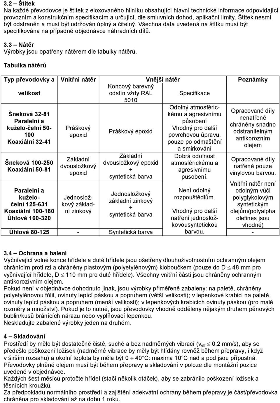 3 Nátěr Výrobky jsou opatřeny nátěrem dle tabulky nátěrů.