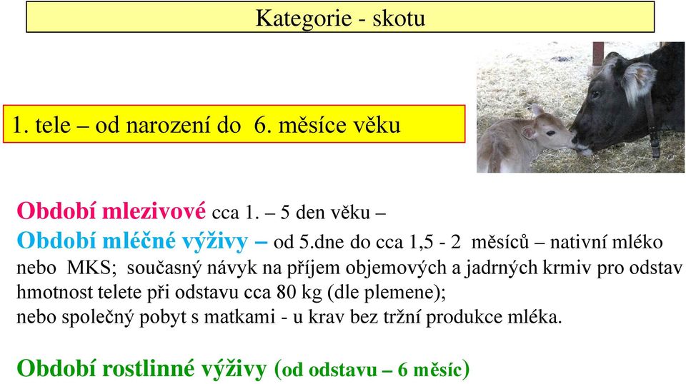 dne do cca 1,5-2 měsíců nativní mléko nebo MKS; současný návyk na příjem objemových a jadrných