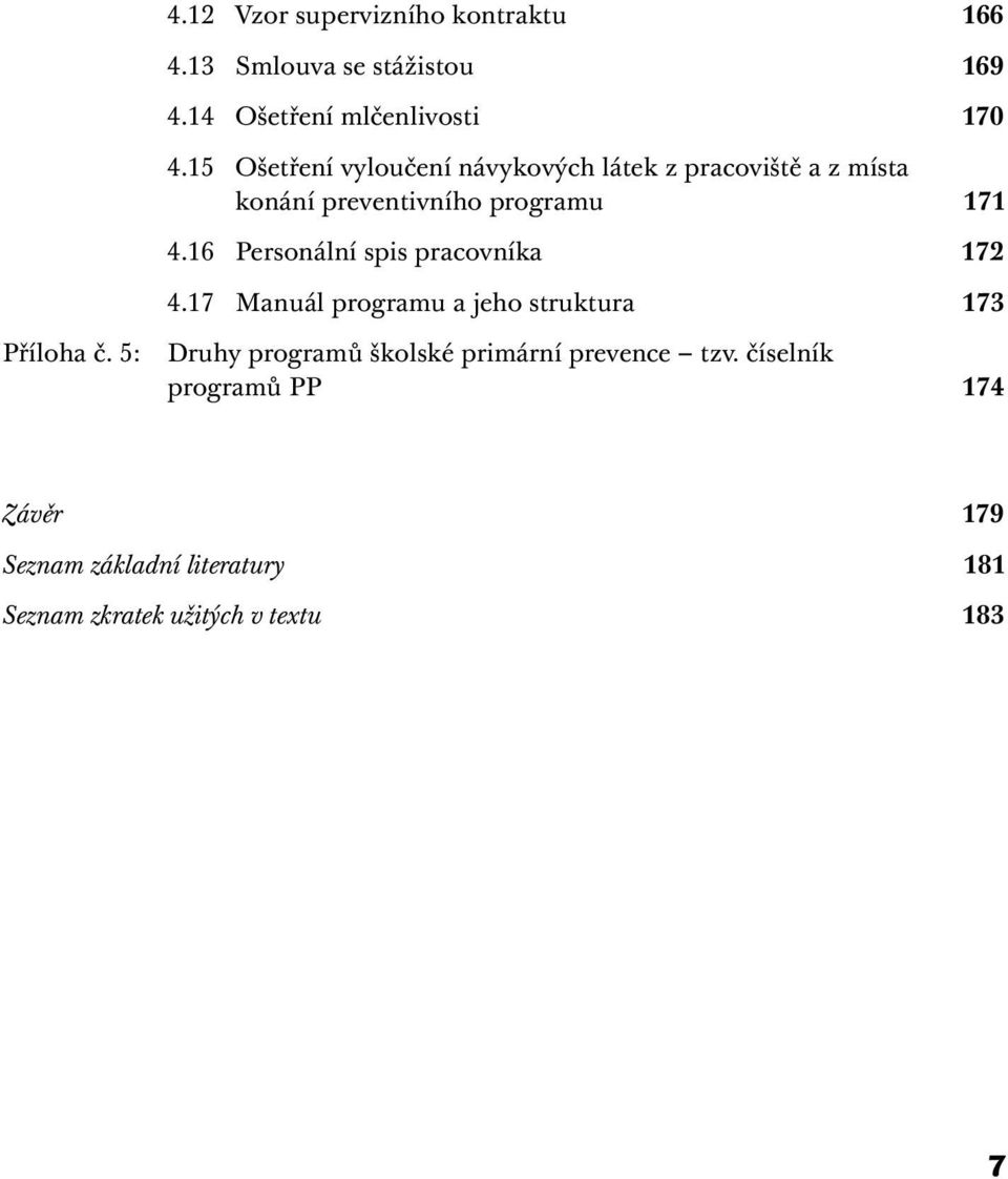 16 Personální spis pracovníka 172 4.17 Manuál programu a jeho struktura 173 Příloha č.