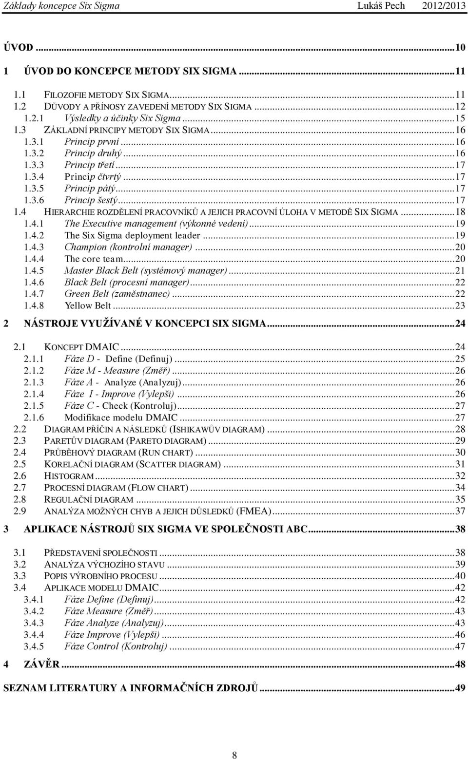 .. 18 1.4.1 The Executive management (výkonné vedení)... 19 1.4.2 The Six Sigma deployment leader... 19 1.4.3 Champion (kontrolní manager)... 20 1.4.4 The core team... 20 1.4.5 Master Black Belt (systémový manager).