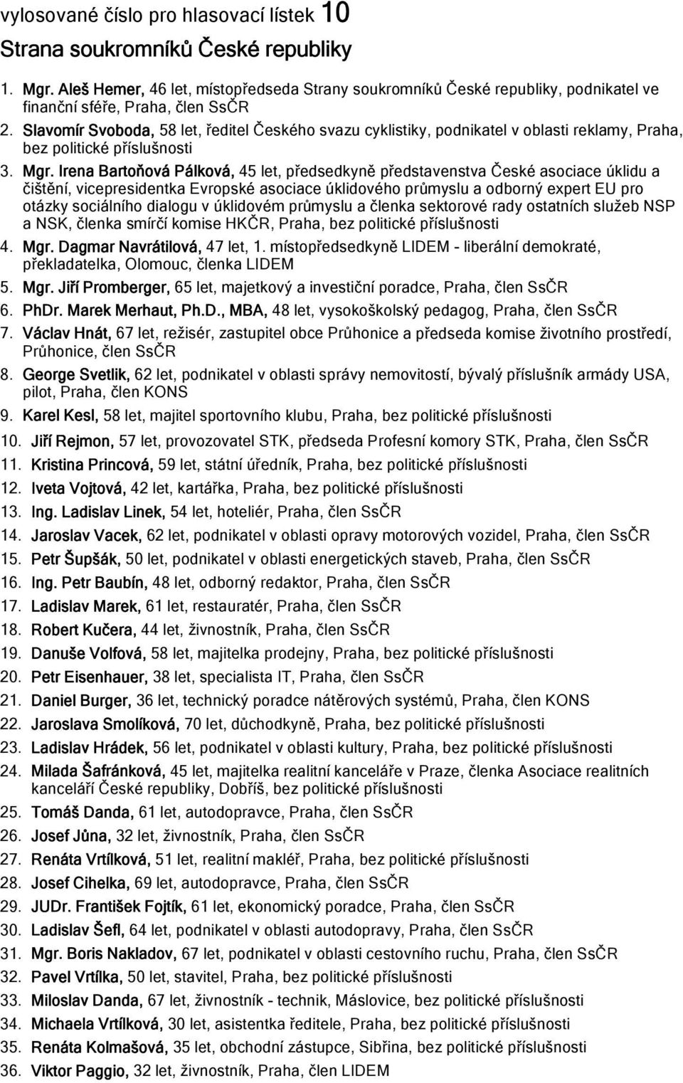 Slavomír Svoboda, 58 let, ředitel Českého svazu cyklistiky, podnikatel v oblasti reklamy, Praha, bez politické 3. Mgr.