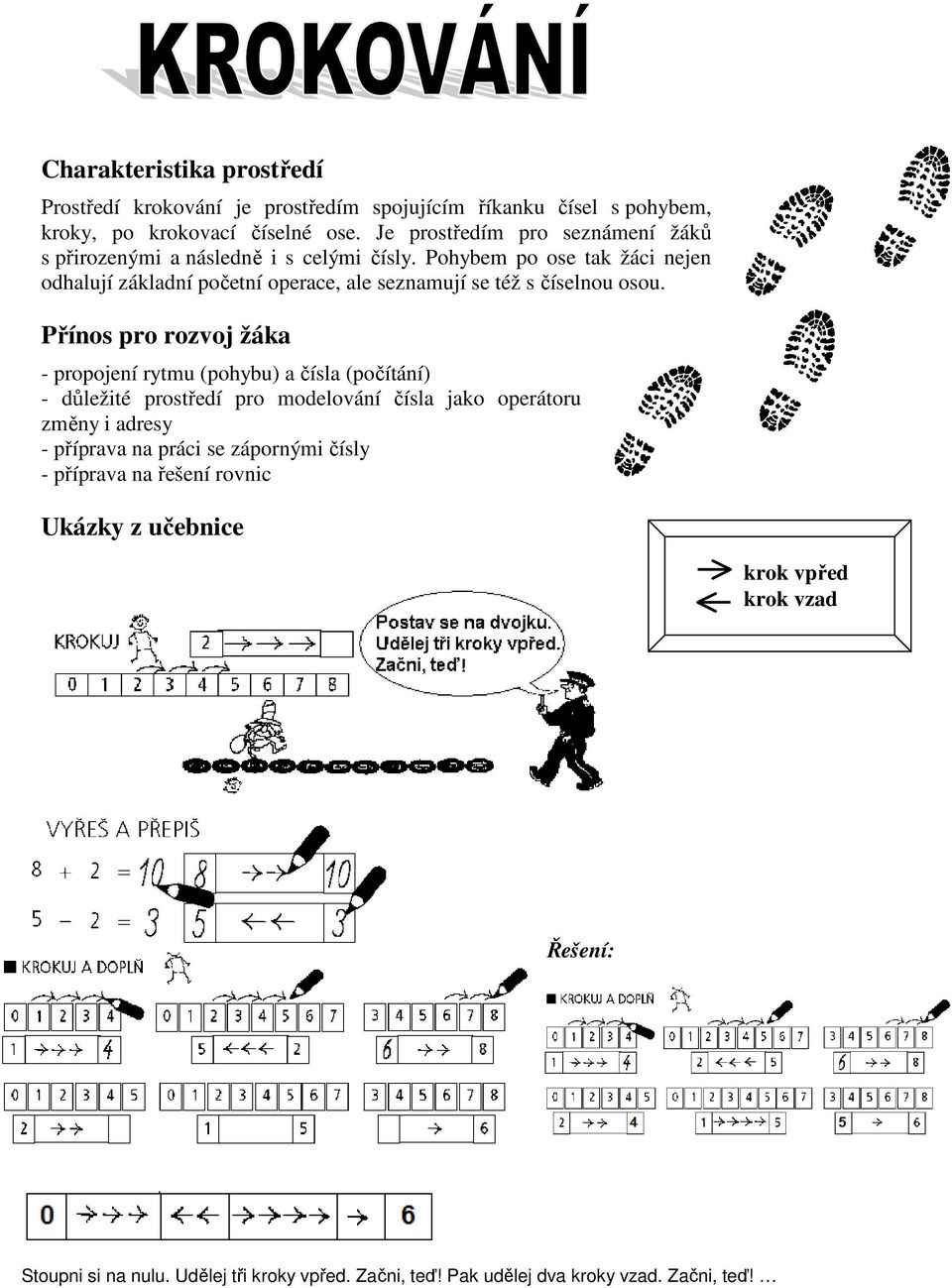 Pohybem po ose tak žáci nejen odhalují základní početní operace, ale seznamují se též s číselnou osou.