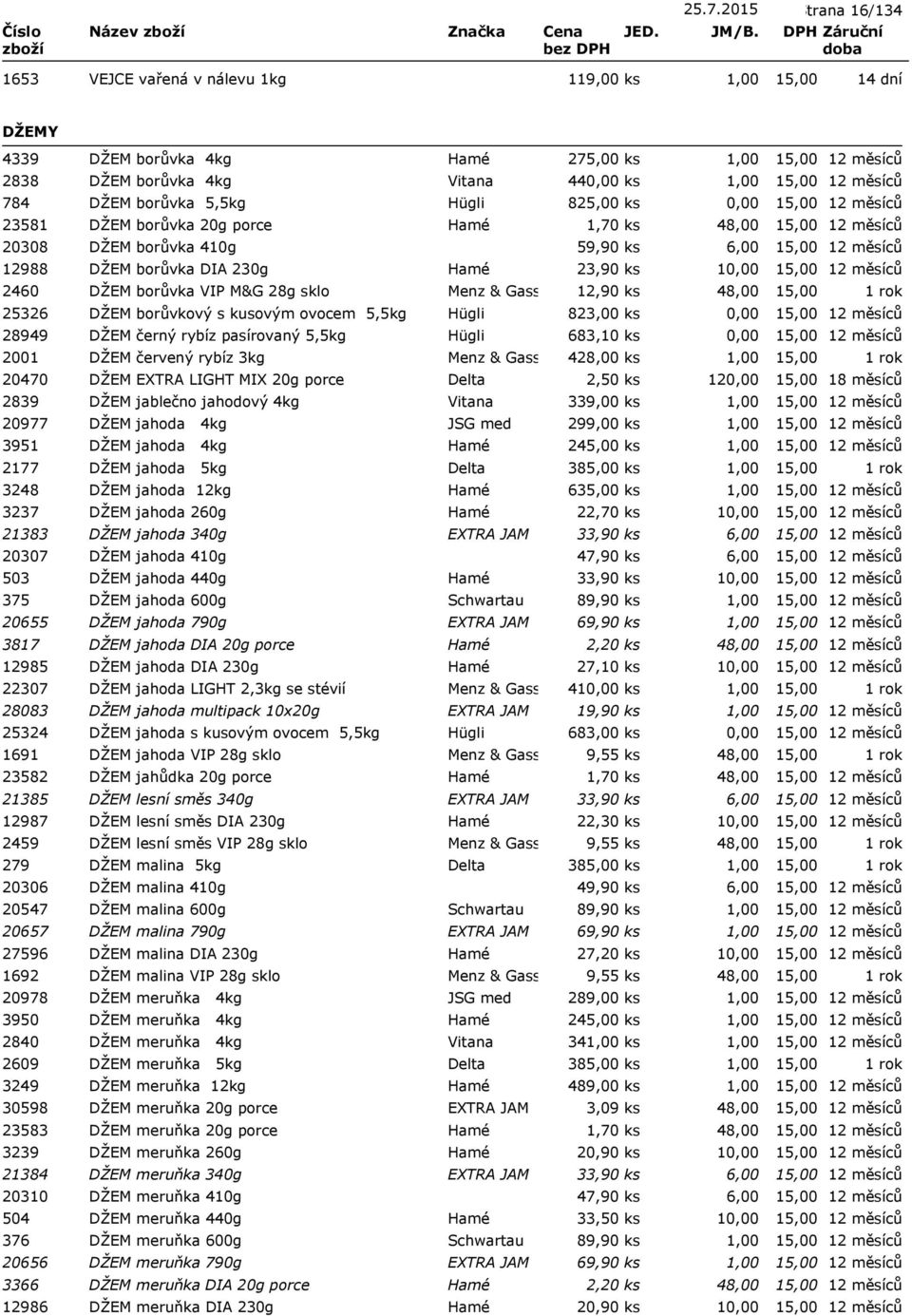 porce Hamé 1,70 ks 48,00 20308 DŽEM borůvka 410g 59,90 ks 6,00 12988 DŽEM borůvka DIA 230g Hamé 23,90 ks 1 2460 DŽEM borůvka VIP M&G 28g sklo Menz & Gasser 12,90 ks 48,00 25326 DŽEM borůvkový s