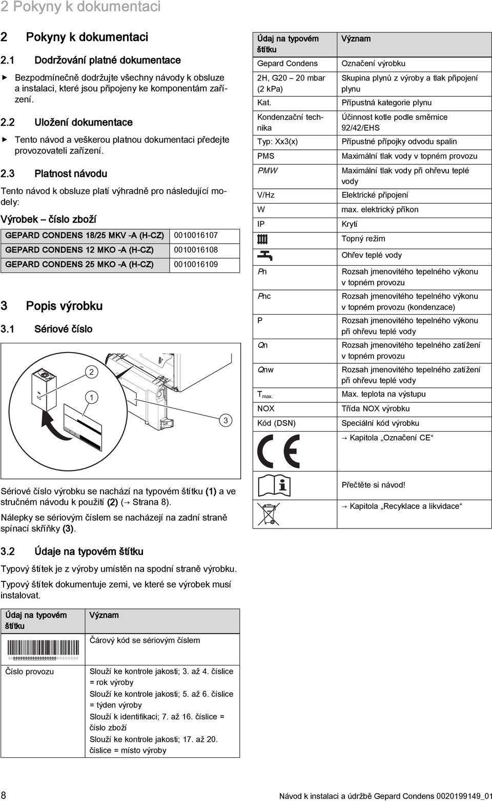 . Platnost návodu Tento návod k obsluze platí výhradně pro následující modely: Výrobek číslo zboží GEPARD CONDENS 8/5 MKV -A (H-CZ) 0000607 GEPARD CONDENS MKO -A (H-CZ) 0000608 GEPARD CONDENS 5 MKO