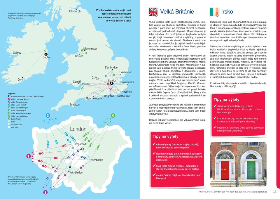 Airport 6 letiště Manchester Airport 7 letiště Liverpool Airport 8 Dublin Airport M metro B bus (autobus) T train (vlak) 1 Uvedené kombinace spojů a časy odpovídají informacím z vyhledávače spojů