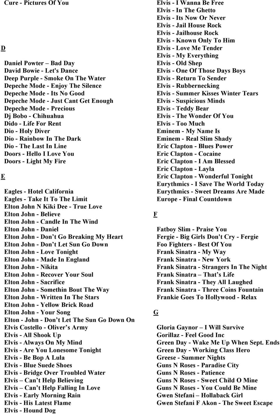 California Eagles - Take It To The Limit Elton John N Kiki Dee - True Love Elton John - Believe Elton John - Candle In The Wind Elton John - Daniel Elton John - Don t Go Breaking My Heart Elton John