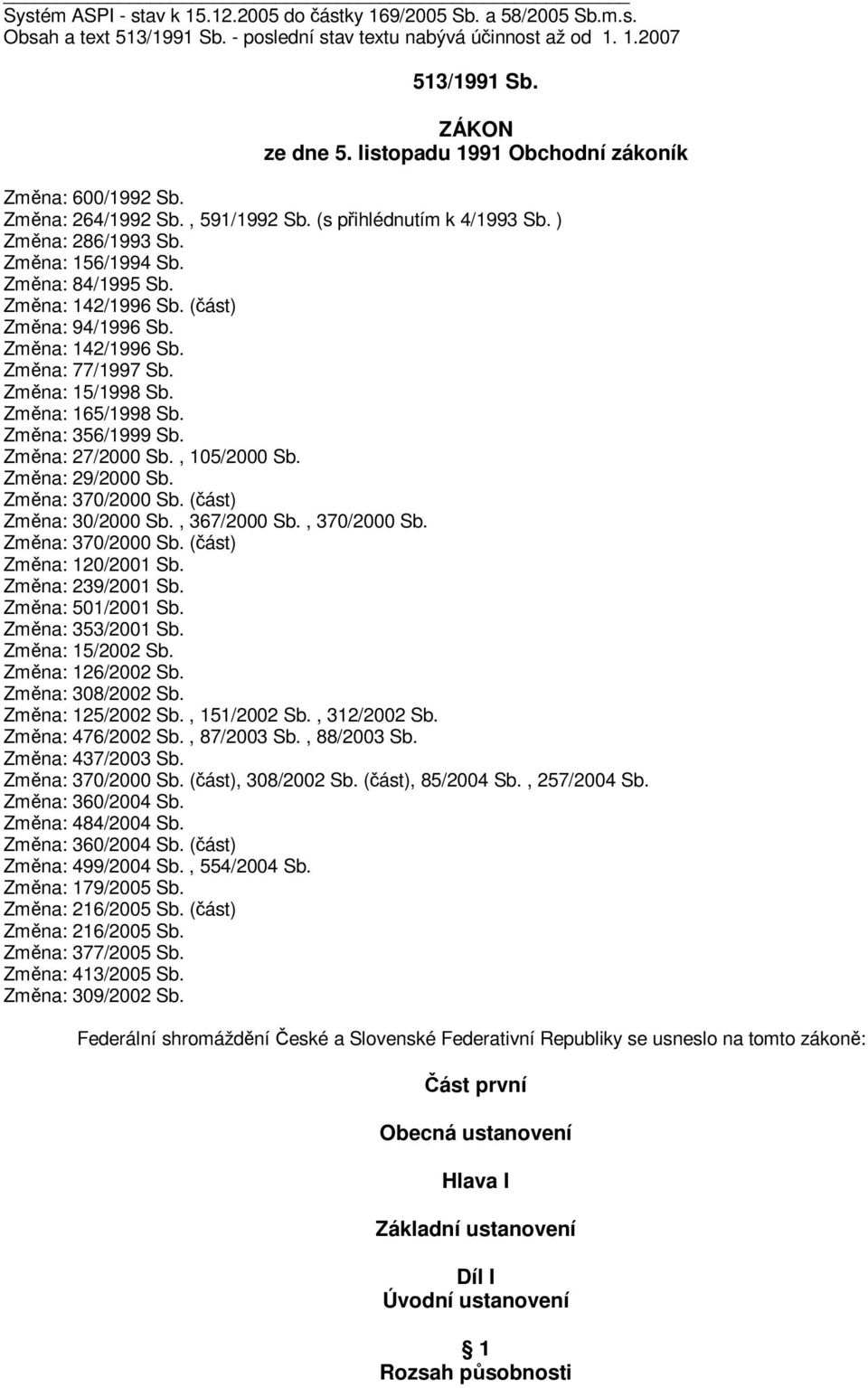(ást) Zmna: 94/1996 Sb. Zmna: 142/1996 Sb. Zmna: 77/1997 Sb. Zmna: 15/1998 Sb. Zmna: 165/1998 Sb. Zmna: 356/1999 Sb. Zmna: 27/2000 Sb., 105/2000 Sb. Zmna: 29/2000 Sb. Zmna: 370/2000 Sb.