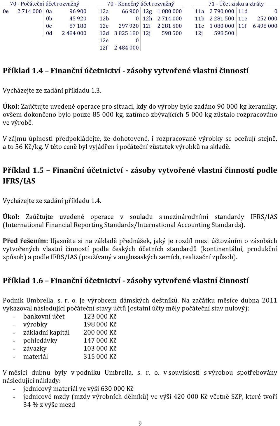 4 Finanční účetnictví - zásoby vytvořené vlastní činností Vycházejte ze zadání příkladu 1.3.