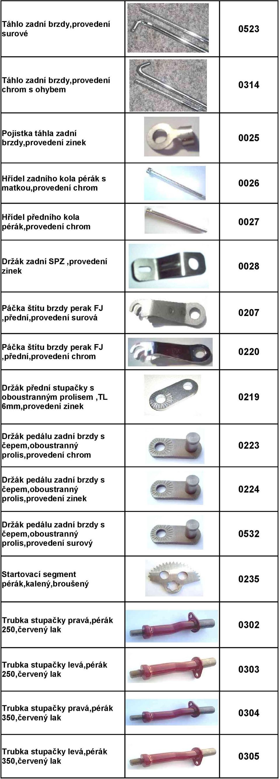 stupačky s oboustranným prolisem,tl 6mm,provedení 0219 Držák pedálu zadní brzdy s čepem,oboustranný prolis,provedení chrom 0223 Držák pedálu zadní brzdy s čepem,oboustranný prolis,provedení 0224