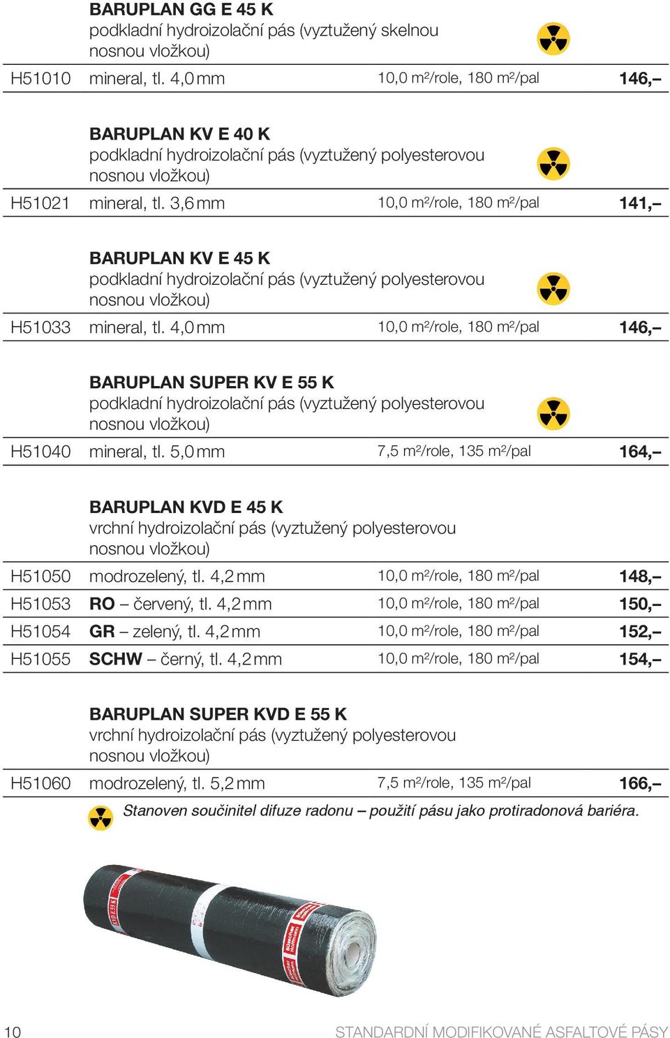 3,6 mm 10,0 m²/role, 180 m²/pal 141, BARUPLAN KV E 45 K podkladní hydroizolační pás (vyztužený polyesterovou nosnou vložkou) H51033 mineral, tl.