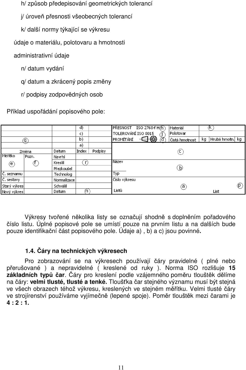 Úplné popisové pole se umístí pouze na prvním listu a na dalších bude pouze identifikační část popisového pole. Údaje a), b) a c) jsou povinné. 1.4.