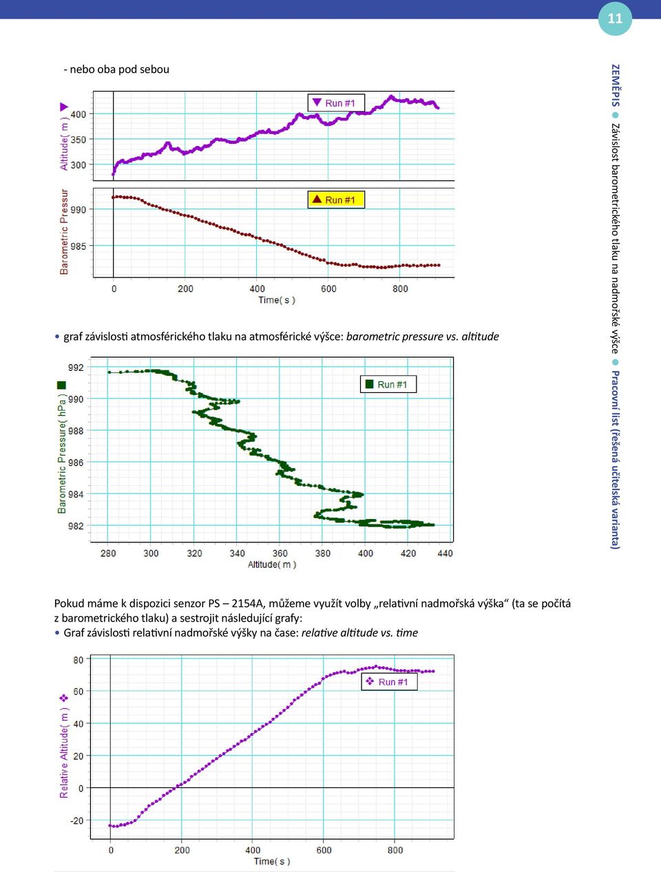 Pokud máme k dispozici senzor PS 2154A, můžeme využít volby relativní nadmořská výška (ta se počítá z