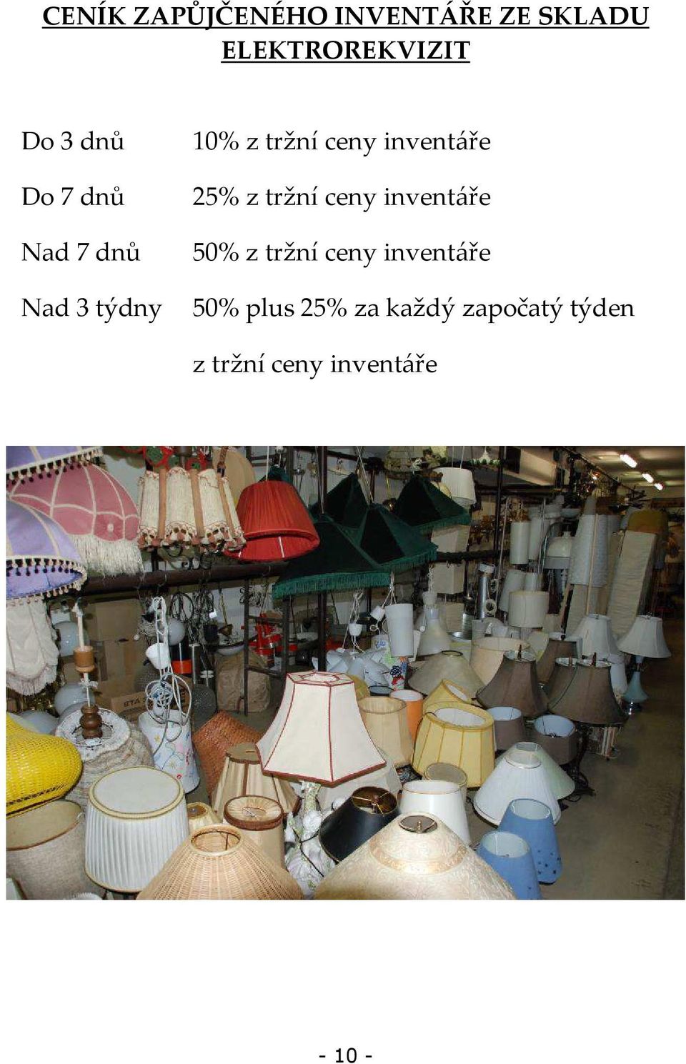 tržní ceny inventáře 50% z tržní ceny inventáře Nad 3 týdny