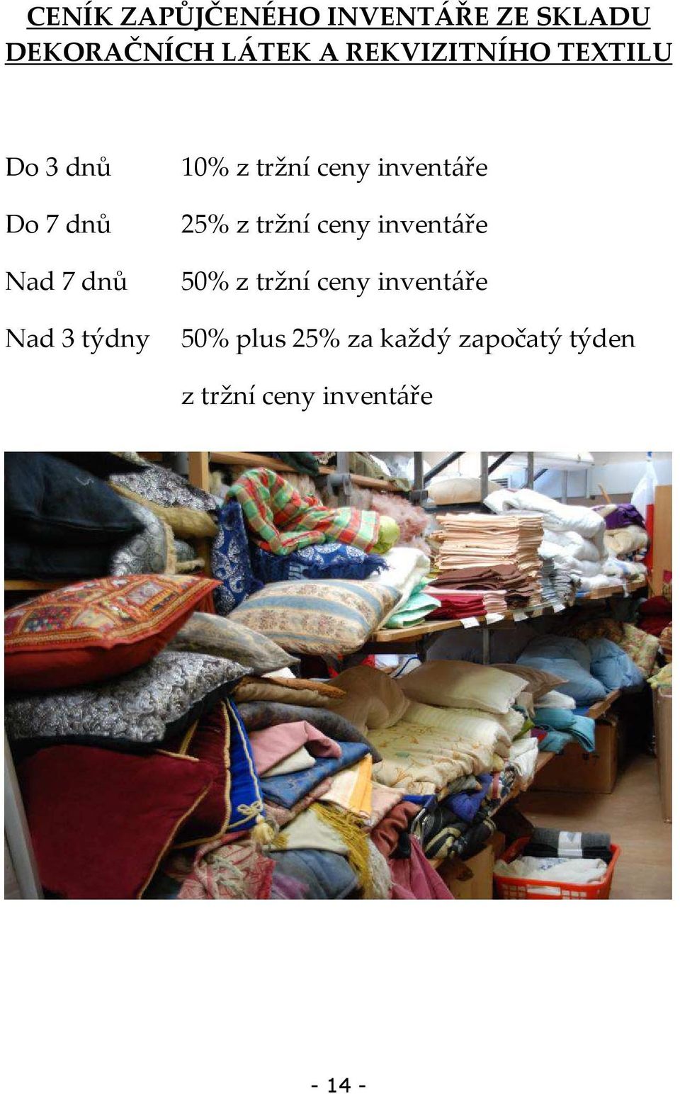 inventáře 25% z tržní ceny inventáře 50% z tržní ceny inventáře