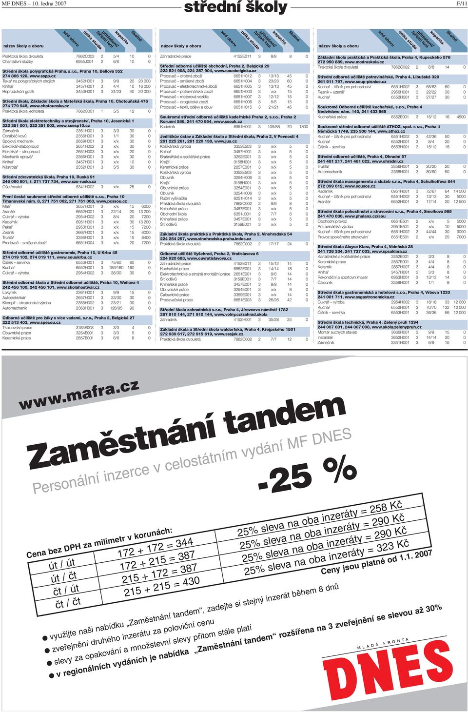 Chotouňská 476 274 779 948, www.chotounska.cz Praktická škola jednoletá 7862C001 1 5/5 12 0 Střední škola elektrotechniky a strojírenství, Praha 10, Jesenická 1 222 351 001, 222 351 002, www.ssesp10.