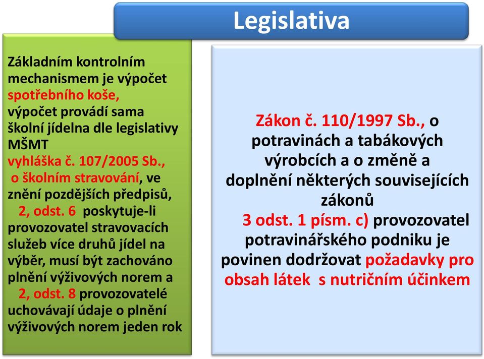 6 poskytuje-li provozovatel stravovacích služeb více druhů jídel na výběr, musí být zachováno plnění výživových norem a 2, odst.