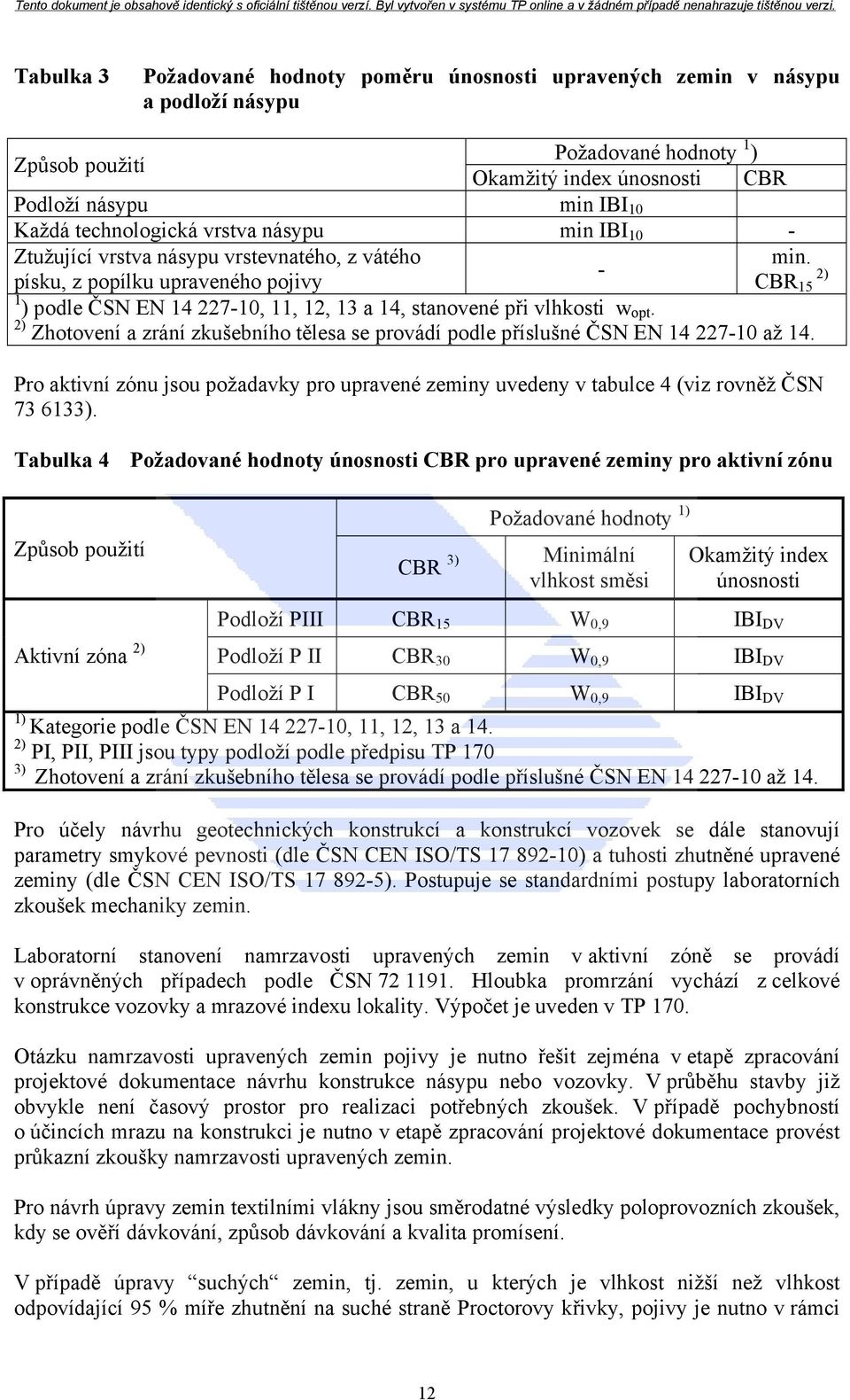 - 2) písku, z popílku upraveného pojivy CBR 15 1 ) podle ČSN EN 14 227-10, 11, 12, 13 a 14, stanovené při vlhkosti w opt.