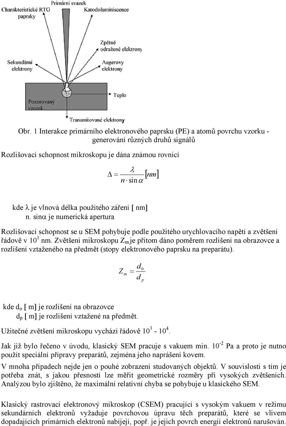 Zvětšení mikroskopu Z m je přitom dáno poměrem rozlišení na obrazovce a rozlišení vztaženého na předmět (stopy elektronového paprsku na preparátu).