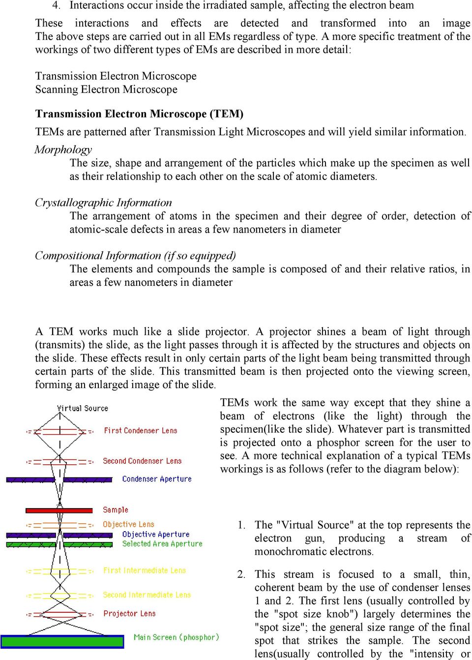 A more specific treatment of the workings of two different types of EMs are described in more detail: Transmission Electron Microscope Scanning Electron Microscope Transmission Electron Microscope