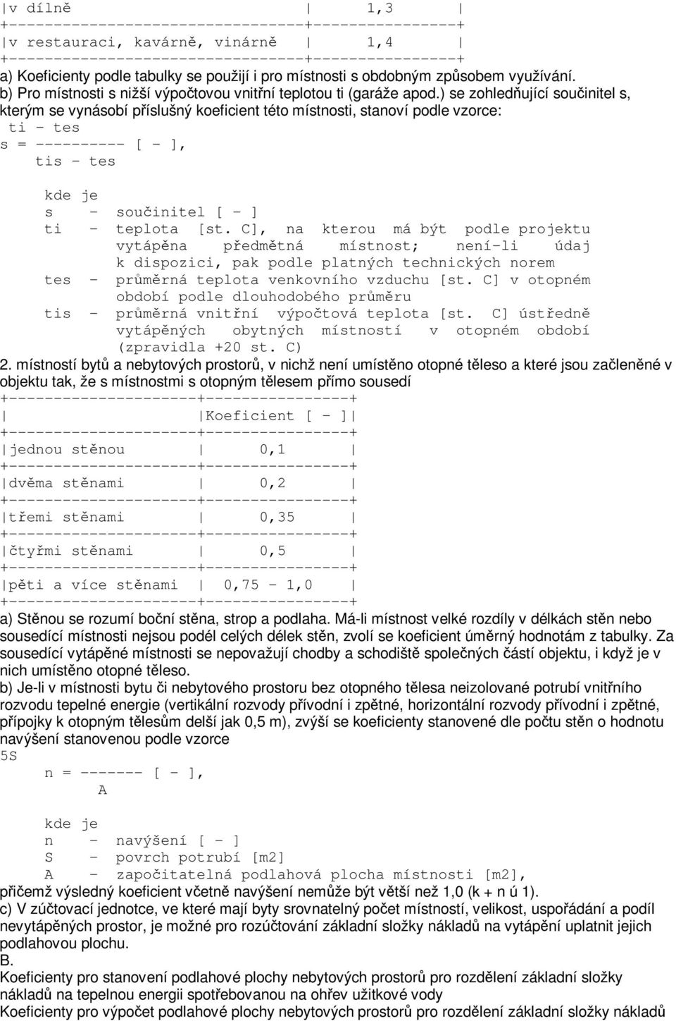 ) se zohledňující součinitel s, kterým se vynásobí příslušný koeficient této místnosti, stanoví podle vzorce: ti - tes s = ---------- [ - ], tis - tes kde je s - součinitel [ - ] ti - teplota [st.