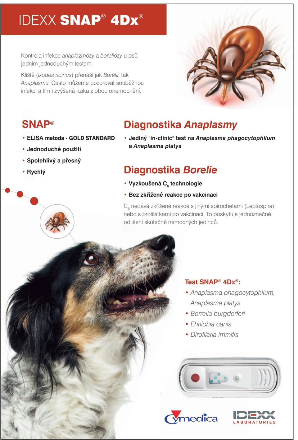 a Anaplasma platys Diagnostika Borelie Kontrola infekce anaplazmózy a boreliózy u psů Kontrola infekce anaplazmózy a boreliózy u psů jedním jednoduchým testem.