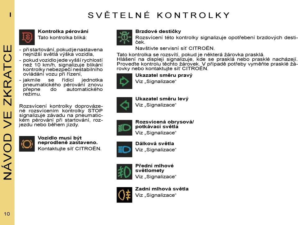 Rozsvícení kontrolky doprovázené rozsvícením kontrolky STOP signalizuje závadu na pneumatickém pérování při startování, rozjezdu nebo během jízdy. Vozidlo musí být neprodleně zastaveno.