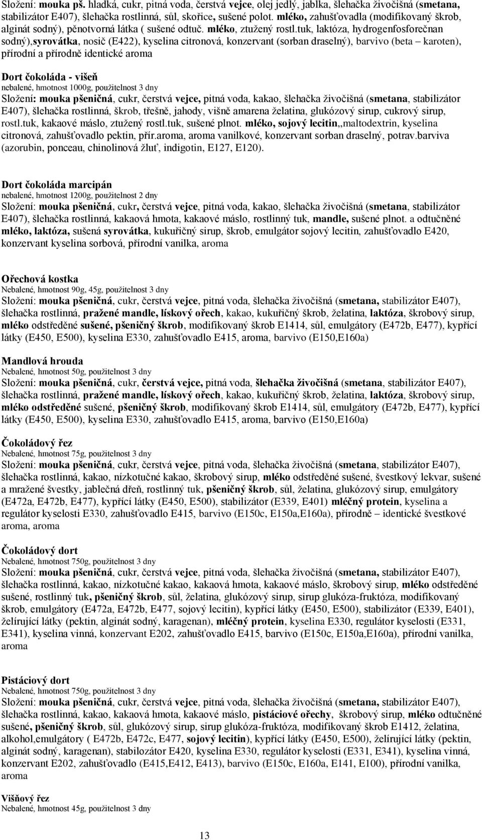 tuk, laktóza, hydrogenfosforečnan sodný),syrovátka, nosič (E422), kyselina citronová, konzervant (sorban draselný), barvivo (beta karoten), přírodní a přírodně identické aroma Dort čokoláda - višeň