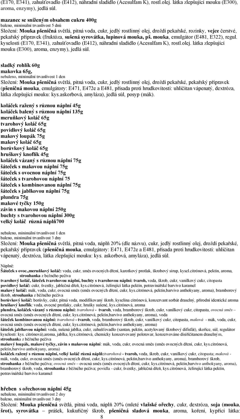 přípravek (fruktóza, sušená syrovátka, lupinová mouka, pš. mouka, emulgátor (E481, E322), regul.