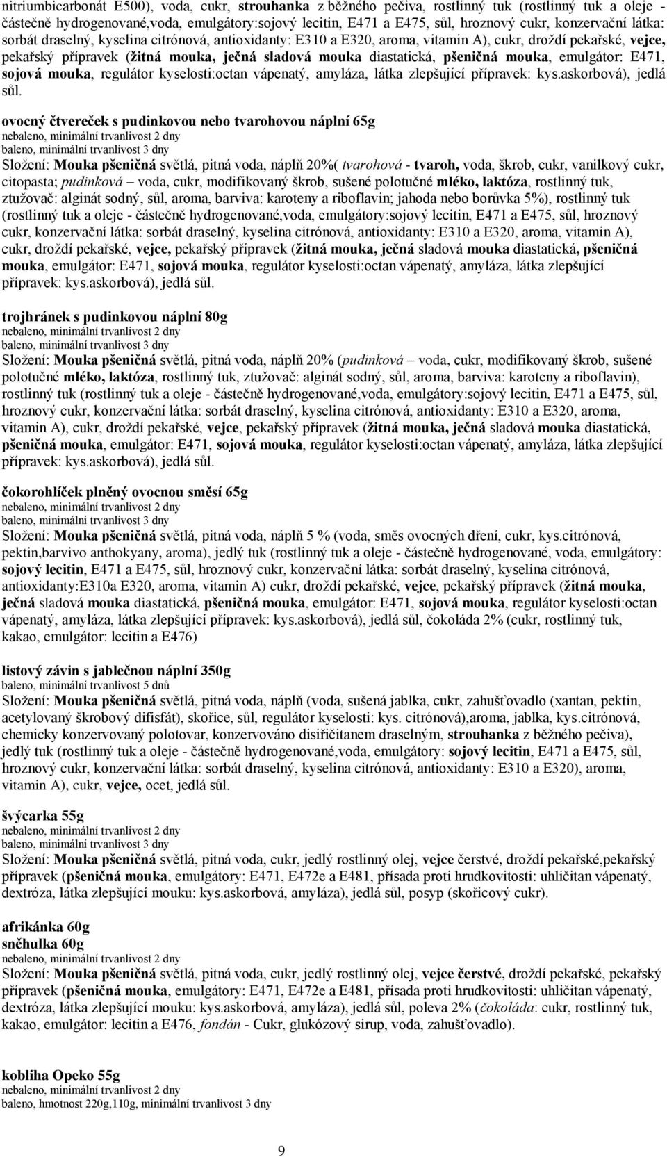 pšeničná mouka, emulgátor: E471, sojová mouka, regulátor kyselosti:octan vápenatý, amyláza, látka zlepšující přípravek: kys.askorbová), jedlá sůl.