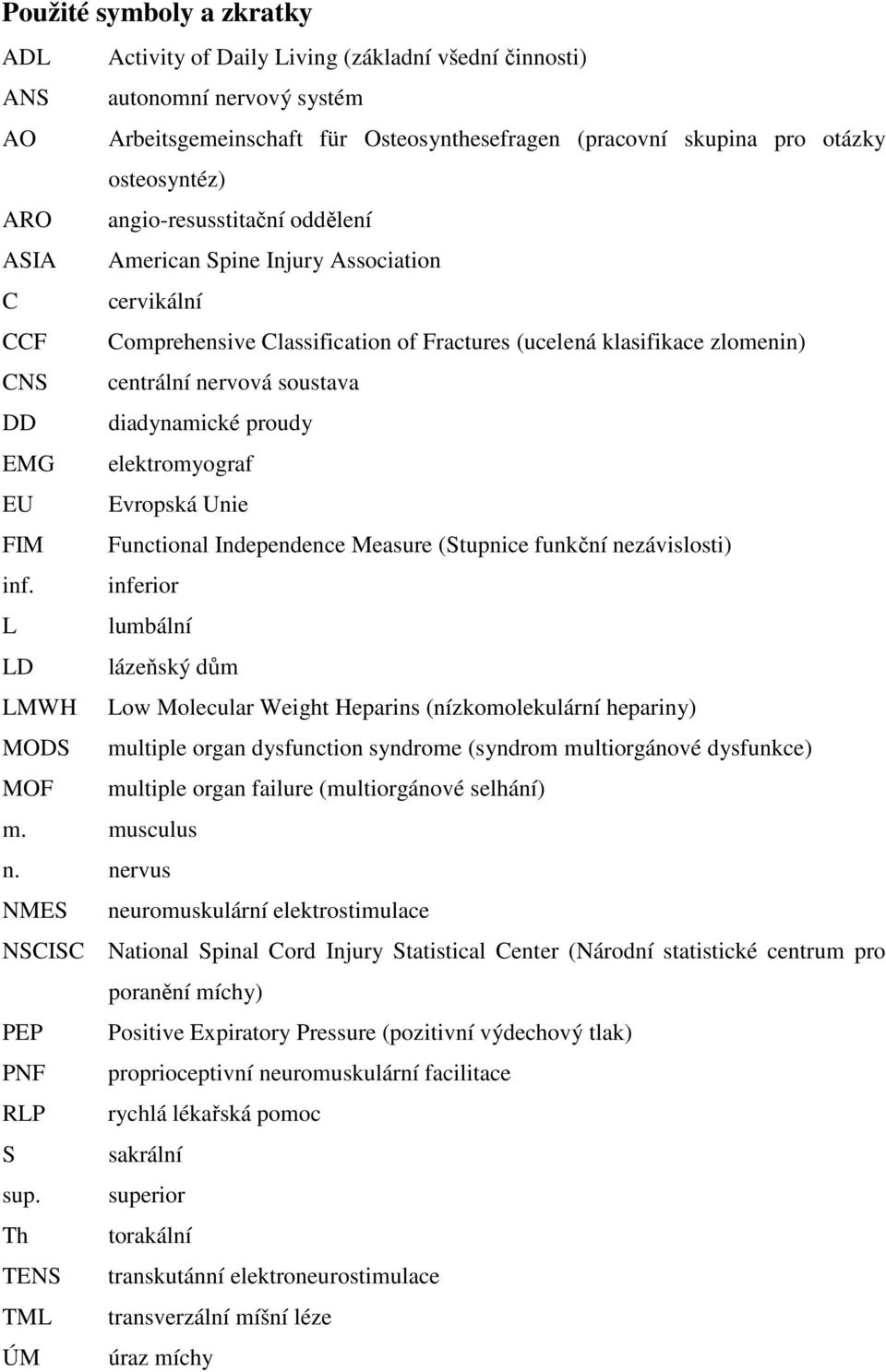 diadynamické proudy EMG elektromyograf EU Evropská Unie FIM Functional Independence Measure (Stupnice funkční nezávislosti) inf.