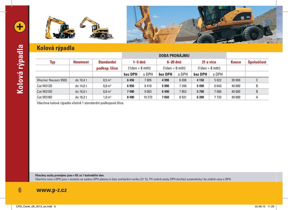 14,0 t 0,8 m 3 6 950 8 410 5 990 7 248 5 490 6 643 40 000 B Cat M315D do 16,0 t 0,8 m 3 7 490 9 063 6 490 7 853 5 790 7 006 40 000 B Cat M318D do