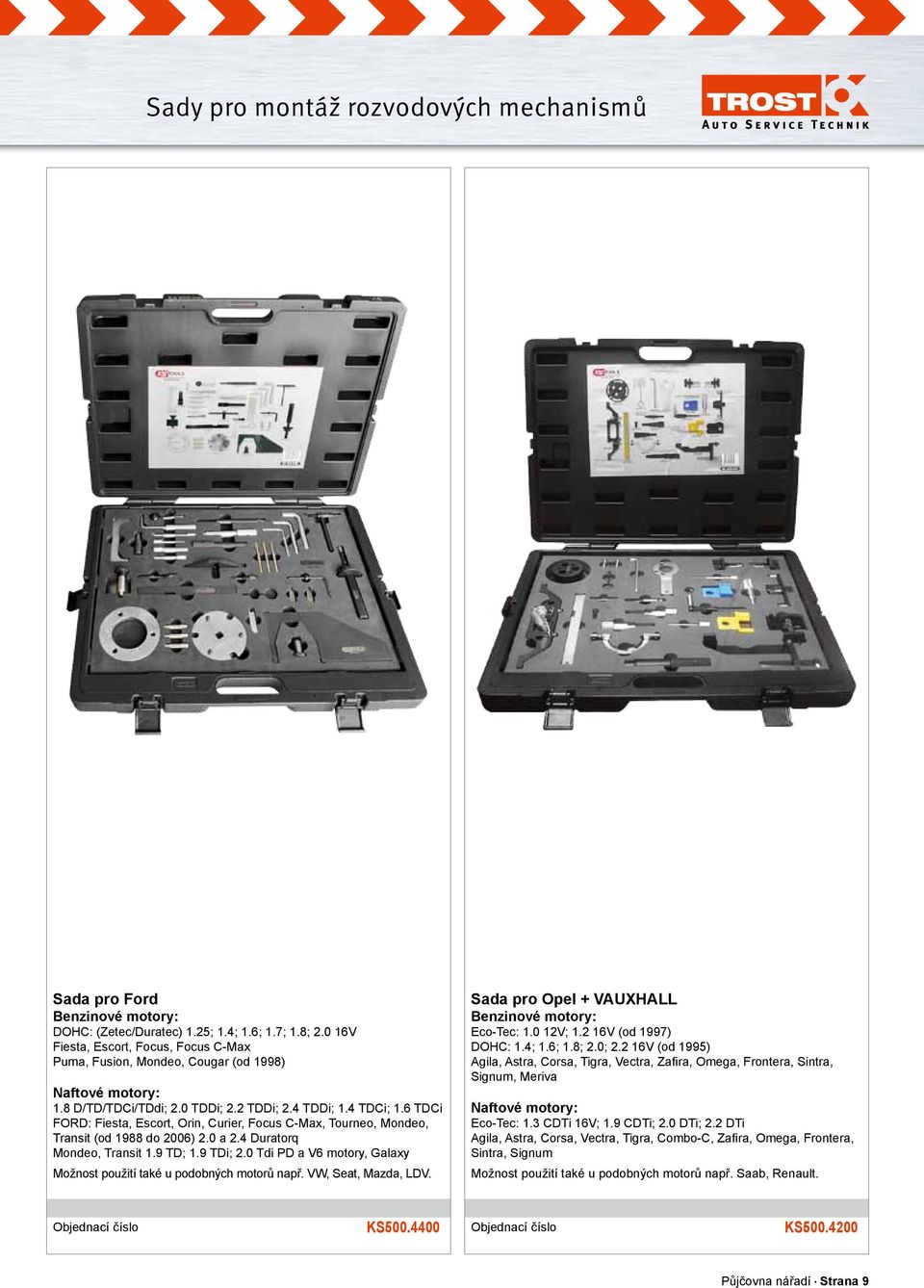 9 TD; 1.9 TDi; 2.0 Tdi PD a V6 motory, Galaxy Možnost použití také u podobných motorů např. VW, Seat, Mazda, LDV. Sada pro Opel + VAUXHALL Eco-Tec: 1.0 12V; 1.2 16V (od 1997) DOHC: 1.4; 1.6; 1.8; 2.