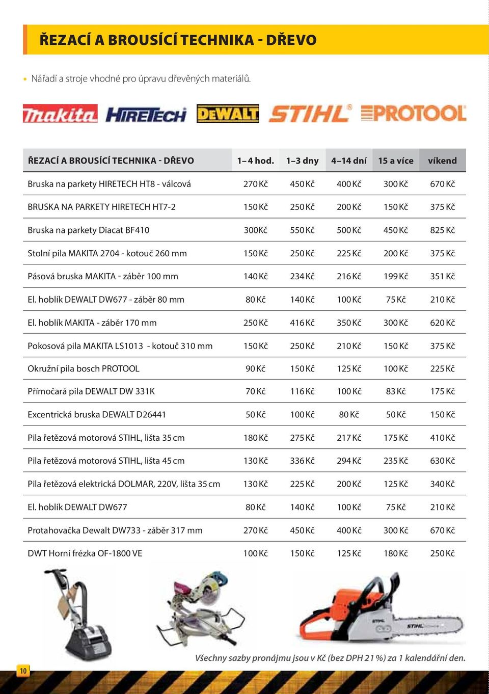 Diacat BF410 300Kč 550 Kč 500 Kč 450 Kč 825 Kč Stolní pila MAKITA 2704 - kotouč 260 mm 150 Kč 250 Kč 225 Kč 200 Kč 375 Kč Pásová bruska MAKITA - záběr 100 mm 140 Kč 234 Kč 216 Kč 199 Kč 351 Kč El.