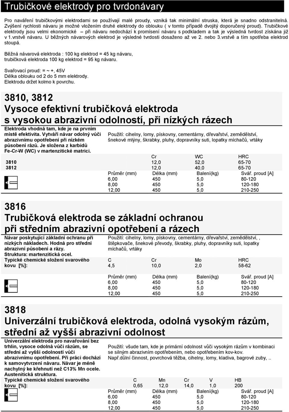 Trubičkové elektrody jsou velmi ekonomické při návaru nedochází k promísení návaru s podkladem a tak je výsledná tvrdost získána již v 1.vrstvě návaru.