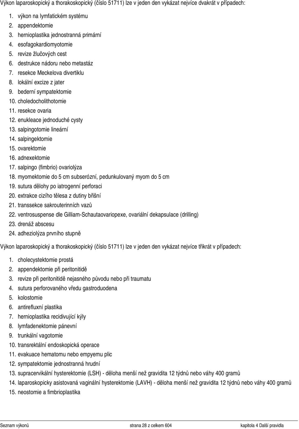 resekce ovaria 12. enukleace jednoduché cysty 13. salpingotomie lineární 14. salpingektomie 15. ovarektomie 16. adnexektomie 17. salpingo (fimbrio) ovariolýza 18.