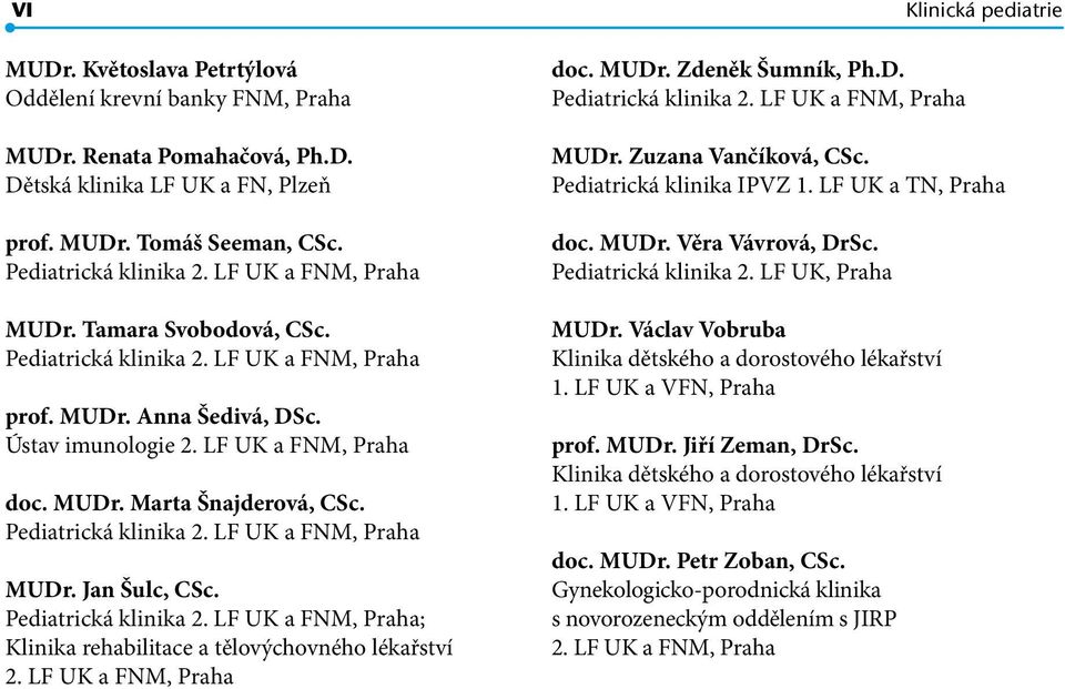 Zuzana Vančíková, CSc. Pediatrická klinika IPVZ 1. LF UK a TN, Praha doc. MUDr. Věra Vávrová, DrSc. Pediatrická klinika 2. LF UK, Praha MUDr. Václav Vobruba Klinika dětského a dorostového lékařství 1.