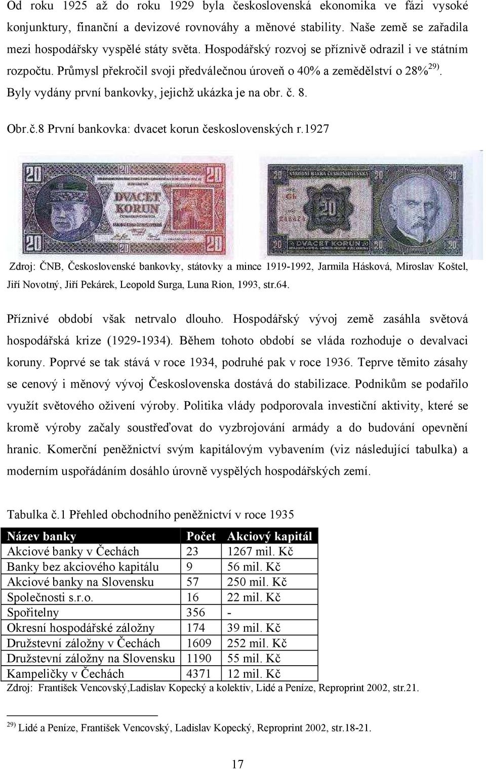 Obr.č.8 První bankovka: dvacet korun československých r.
