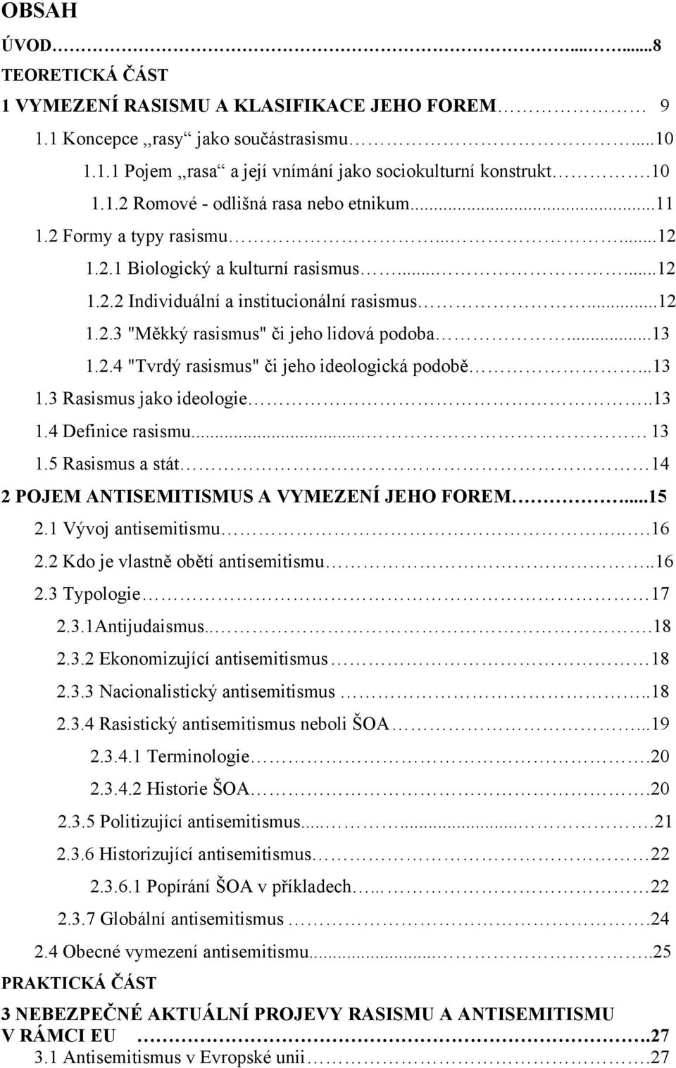 ..13 1.3 Rasismus jako ideologie..13 1.4 Definice rasismu... 13 1.5 Rasismus a stát 14 2 POJEM ANTISEMITISMUS A VYMEZENÍ JEHO FOREM...15 2.1 Vývoj antisemitismu...16 2.