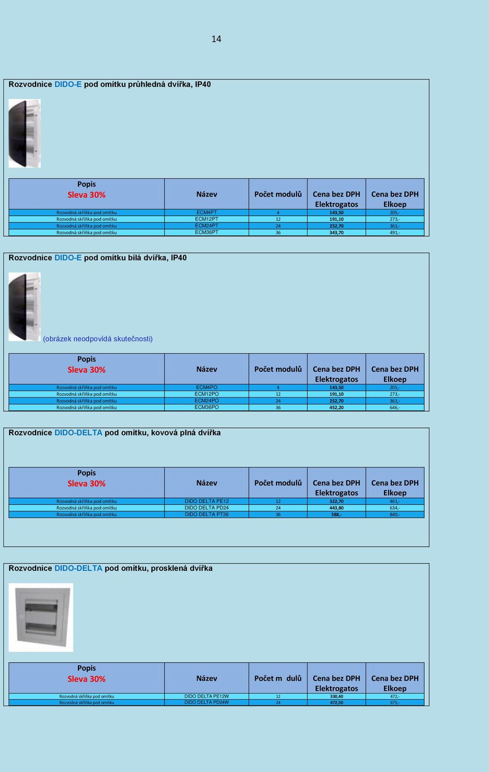 modulů Rozvodná skříňka pod omítku ECM4PO 4 143,50 205,- Rozvodná skříňka pod omítku ECM12PO 12 191,10 273,- Rozvodná skříňka pod omítku ECM24PO 24 252,70 361,- Rozvodná skříňka pod omítku ECM36PO 36