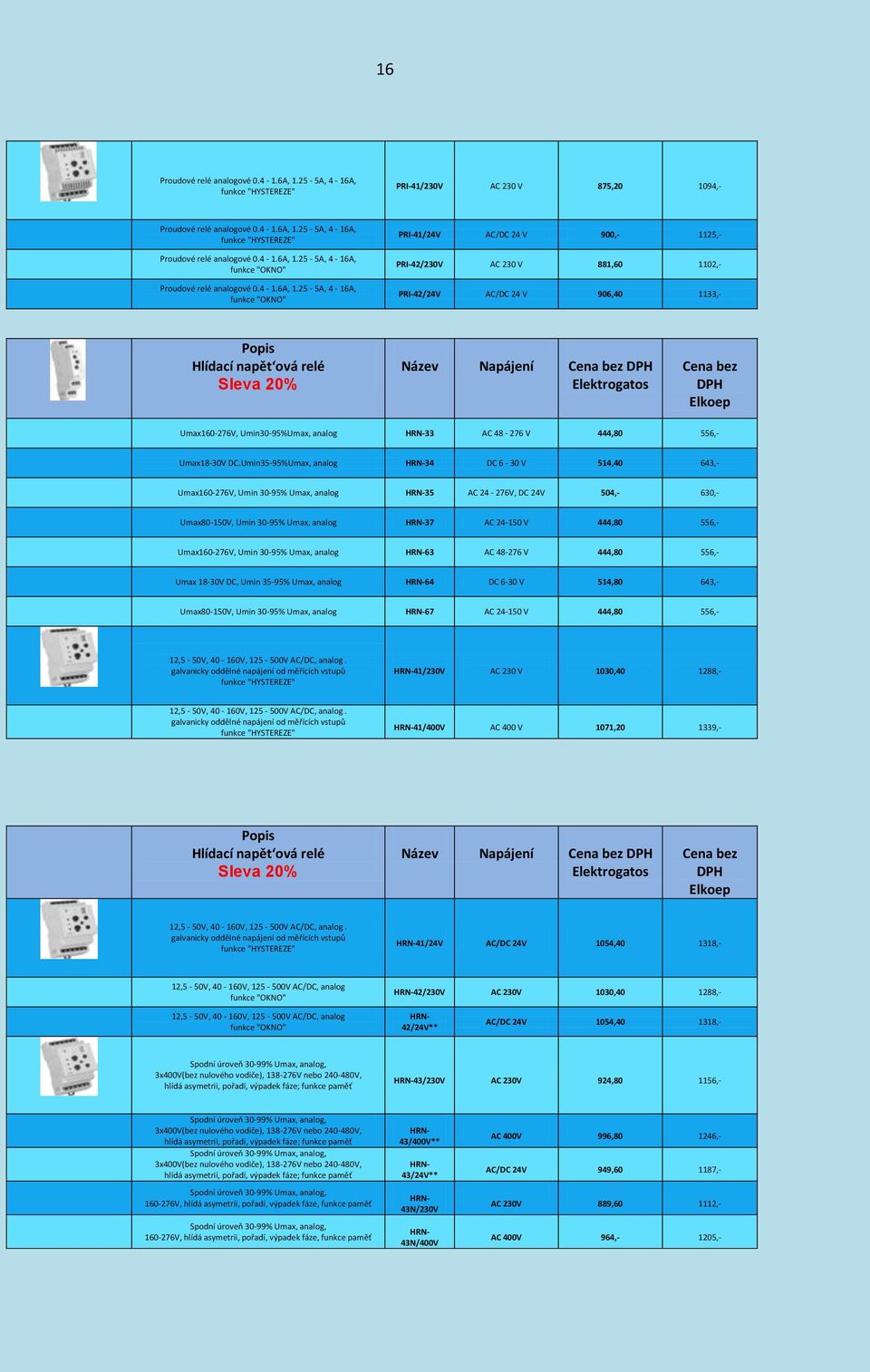 25-5A, 4-16A, funkce "OKNO" Proudové relé analogové 0.