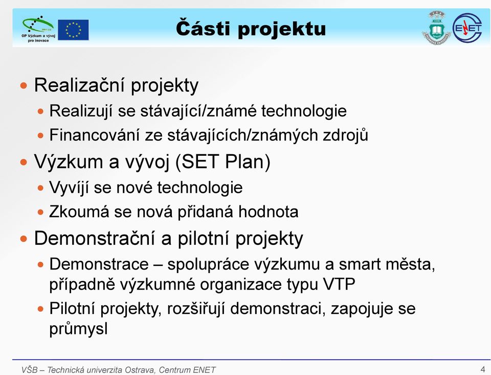 přidaná hodnota Demonstrační a pilotní projekty Demonstrace spolupráce výzkumu a smart města,